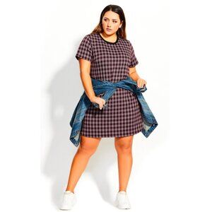 NWT City Chic Dress Tartan Love Purple Tartan Plaid Check Sweater Mini Dress 16